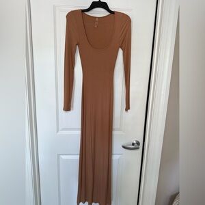 SKIMS Soft Lounge Tan Long Sleeve Dress